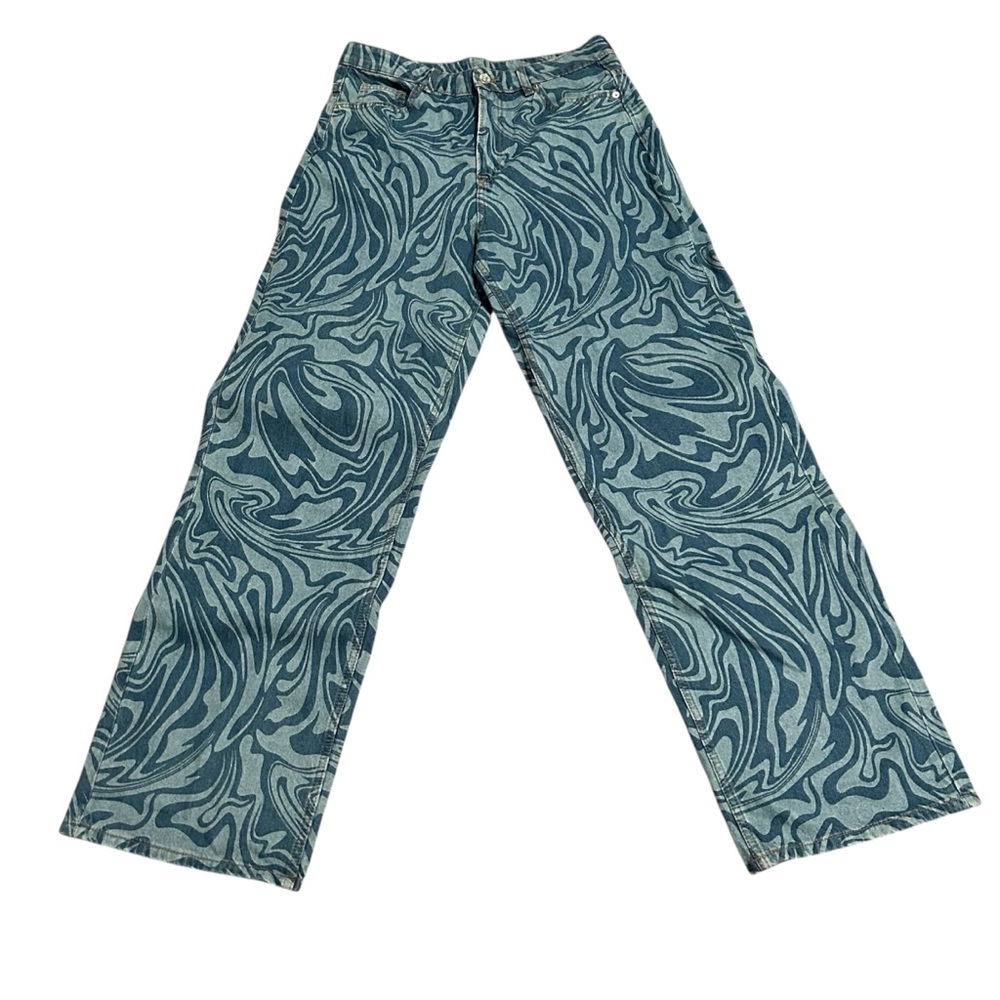 h&m swirl print baggy jeans